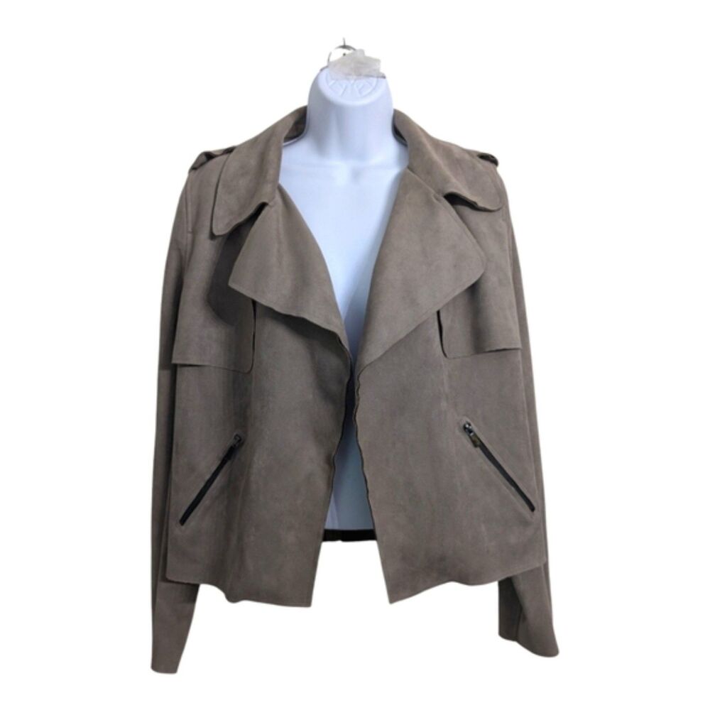 Kut From The Kloth Tan Taupe Faux Suede Open Front Jacket Collared Neutral M